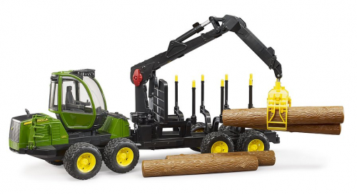 John Deere 1210E Rückezug mit 4 Baumstämmen und Holzgreifer